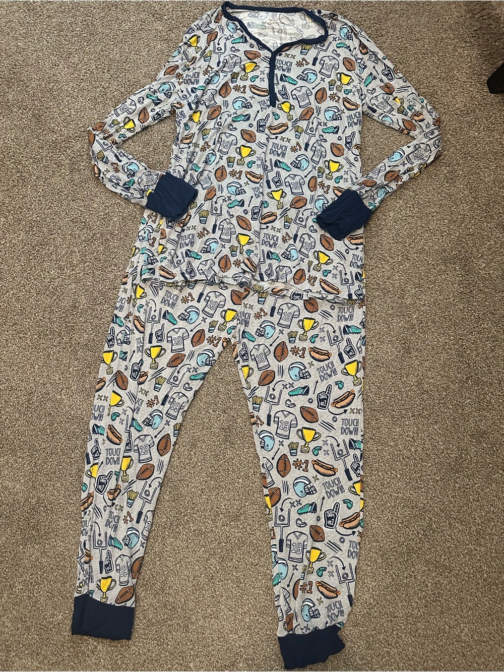 Little Sleepies Football Print Bamboo Pajama Set XL
